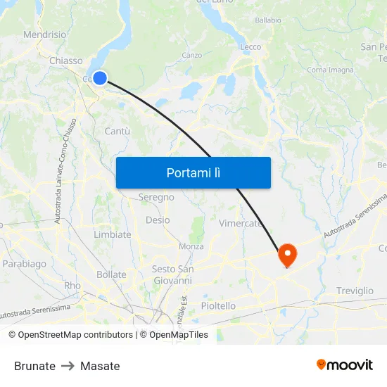 Brunate to Masate map