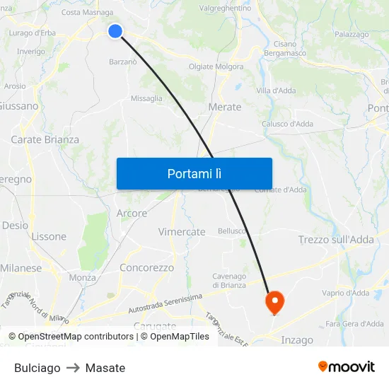 Bulciago to Masate map