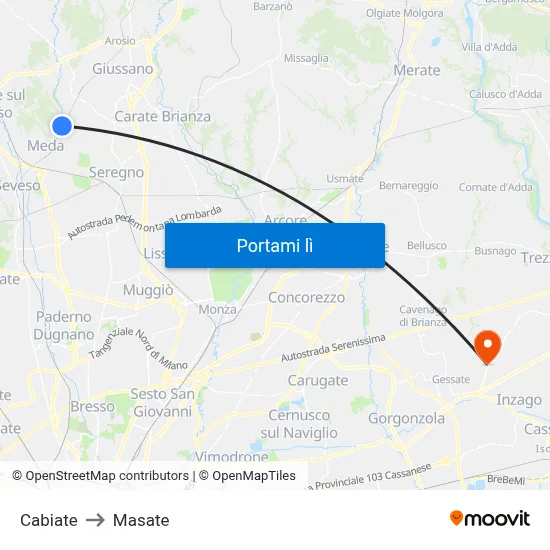 Cabiate to Masate map