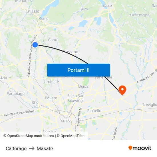 Cadorago to Masate map