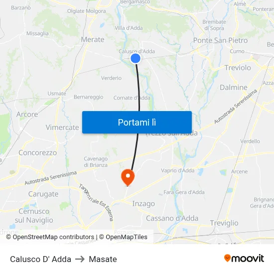 Calusco D' Adda to Masate map