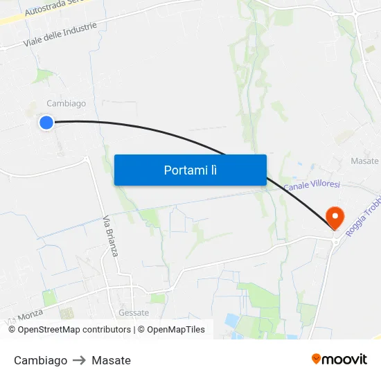 Cambiago to Masate map