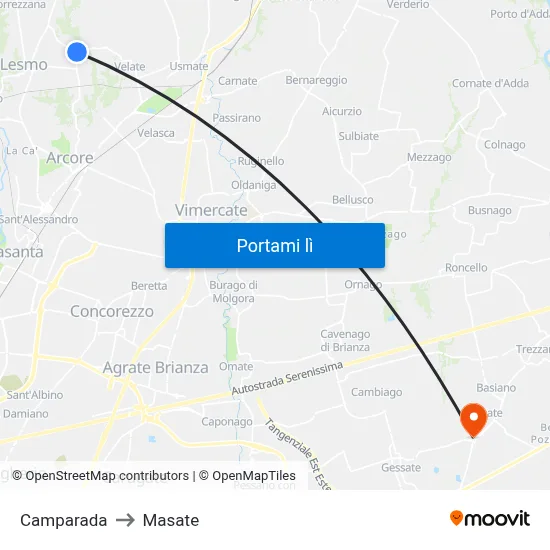 Camparada to Masate map
