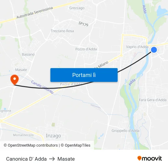 Canonica D' Adda to Masate map
