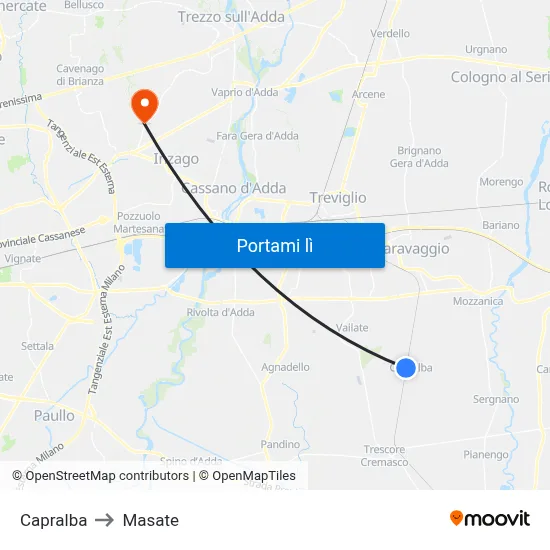 Capralba to Masate map