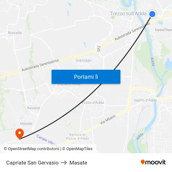 Capriate San Gervasio to Masate map