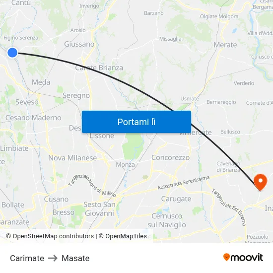 Carimate to Masate map