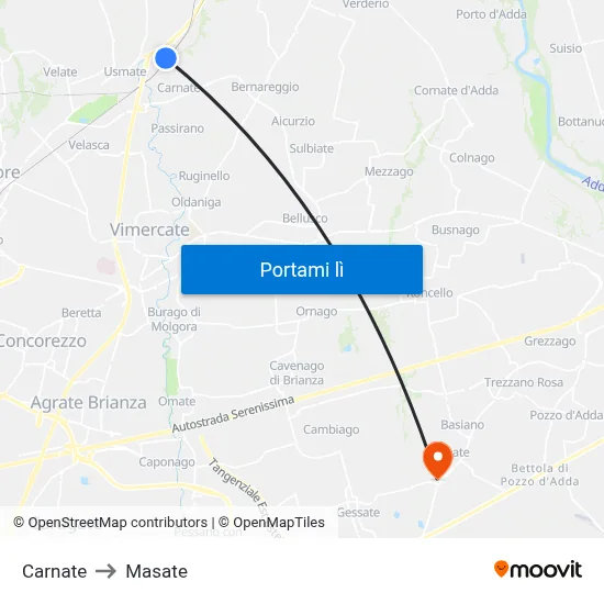Carnate to Masate map
