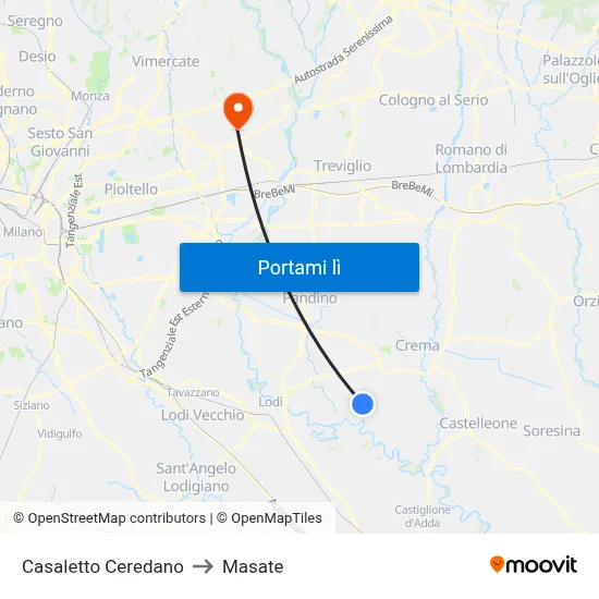 Casaletto Ceredano to Masate map