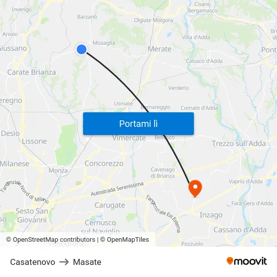 Casatenovo to Masate map