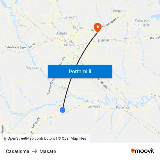 Casatisma to Masate map