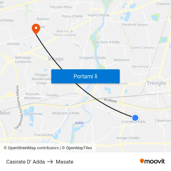 Casirate D' Adda to Masate map