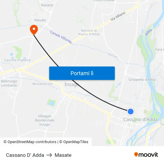 Cassano D' Adda to Masate map