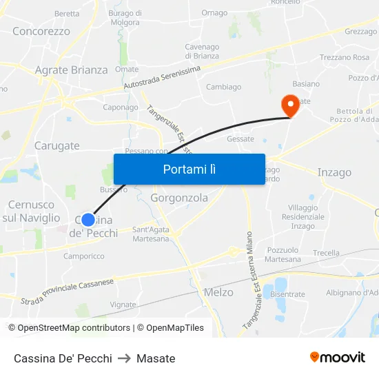 Cassina De' Pecchi to Masate map