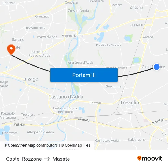 Castel Rozzone to Masate map