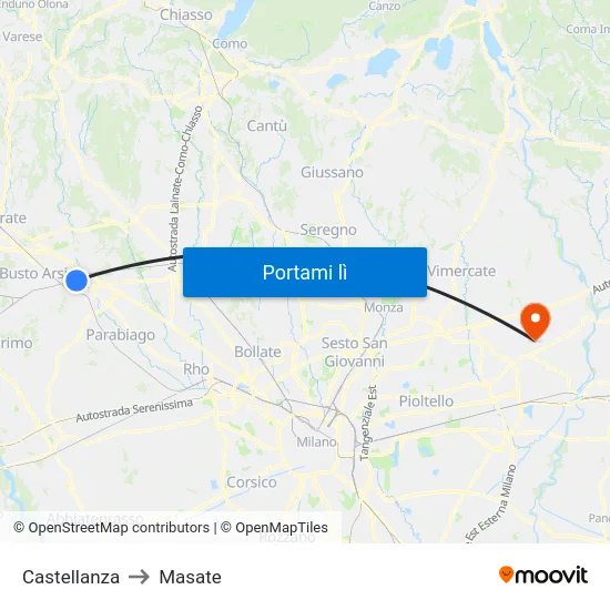 Castellanza to Masate map