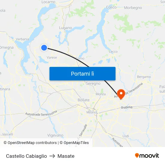 Castello Cabiaglio to Masate map