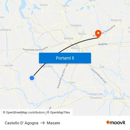 Castello D' Agogna to Masate map