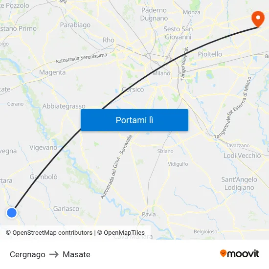 Cergnago to Masate map