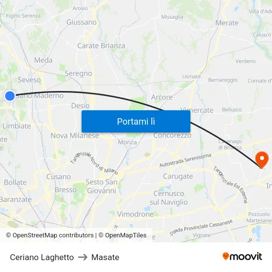 Ceriano Laghetto to Masate map