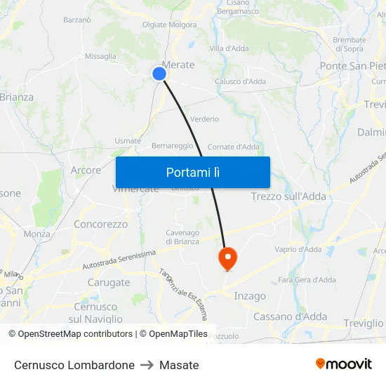 Cernusco Lombardone to Masate map