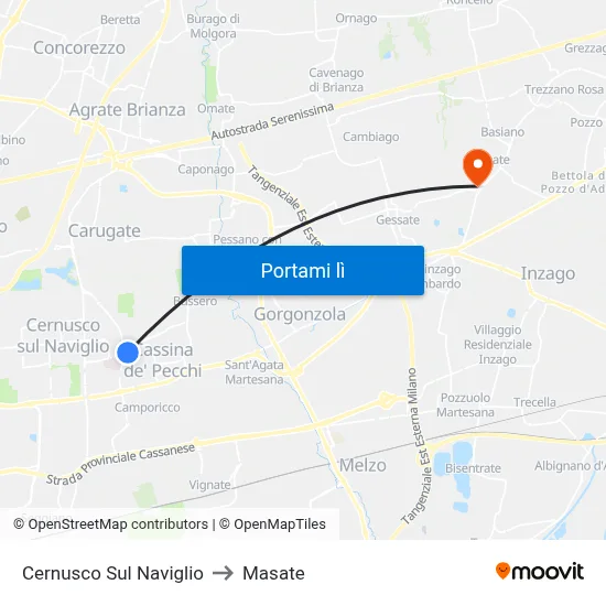 Cernusco Sul Naviglio to Masate map