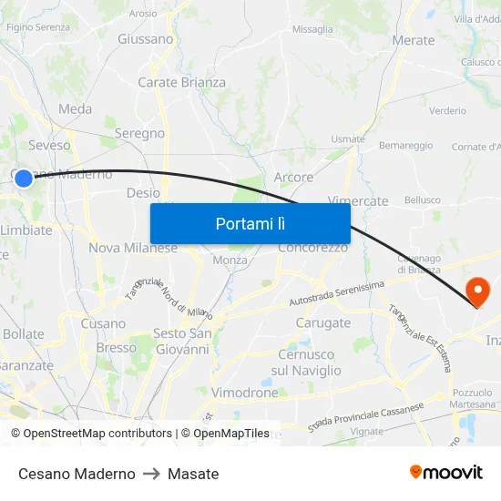 Cesano Maderno to Masate map