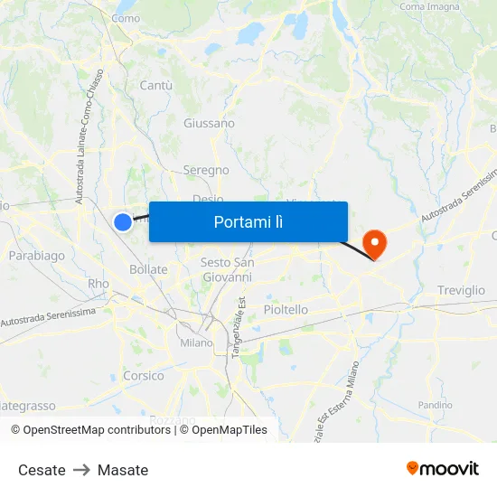 Cesate to Masate map