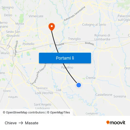 Chieve to Masate map