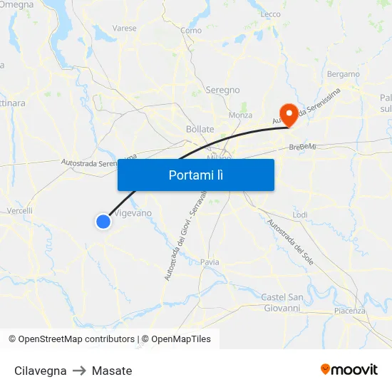 Cilavegna to Masate map