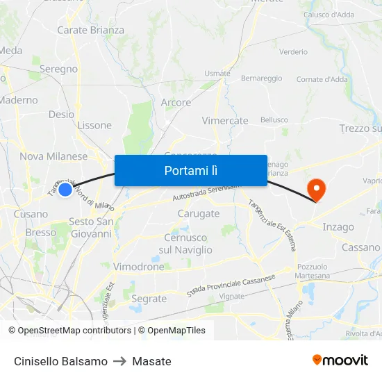 Cinisello Balsamo to Masate map