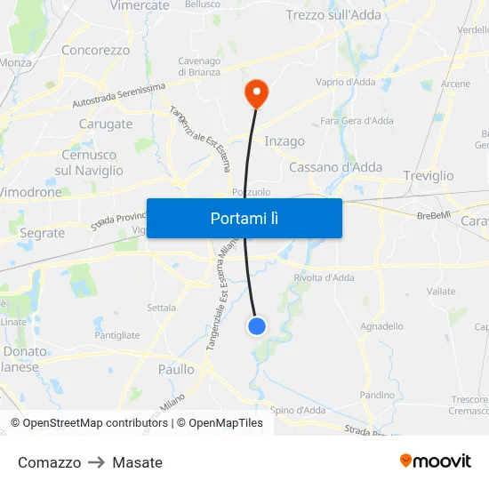 Comazzo to Masate map