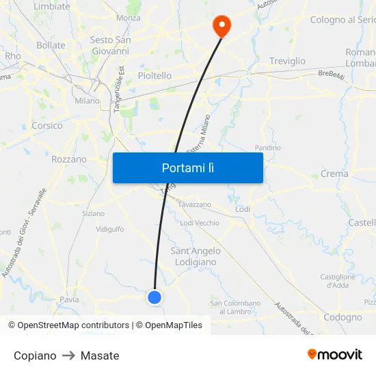 Copiano to Masate map