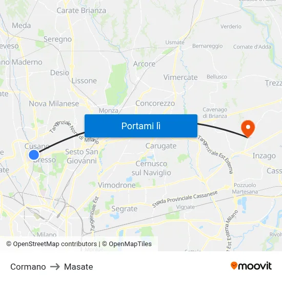 Cormano to Masate map