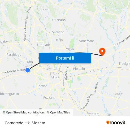 Cornaredo to Masate map