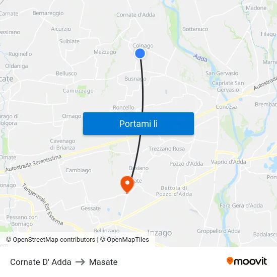 Cornate D' Adda to Masate map