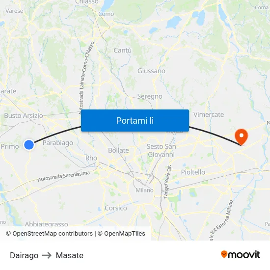 Dairago to Masate map