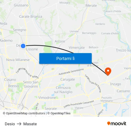 Desio to Masate map