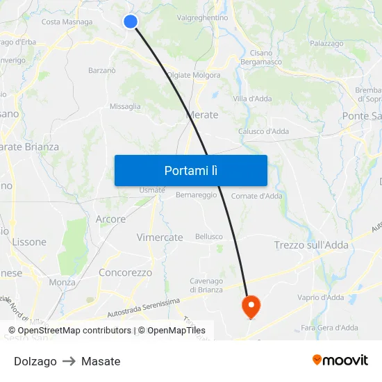 Dolzago to Masate map