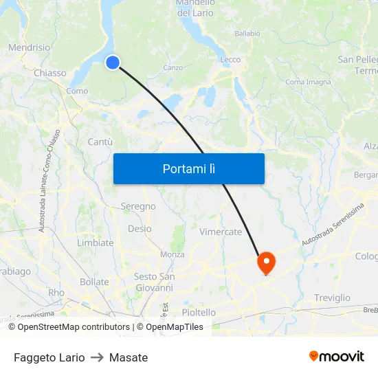 Faggeto Lario to Masate map