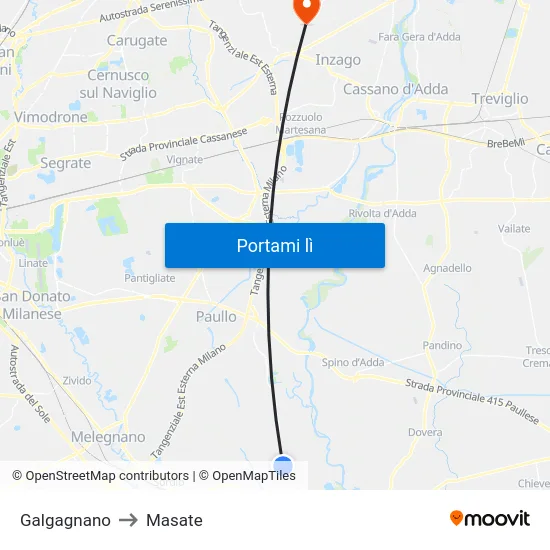 Galgagnano to Masate map