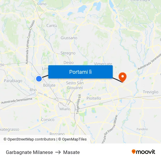Garbagnate Milanese to Masate map