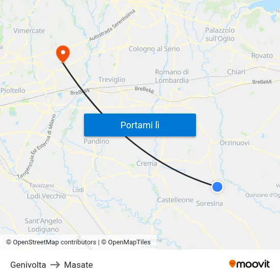 Genivolta to Masate map