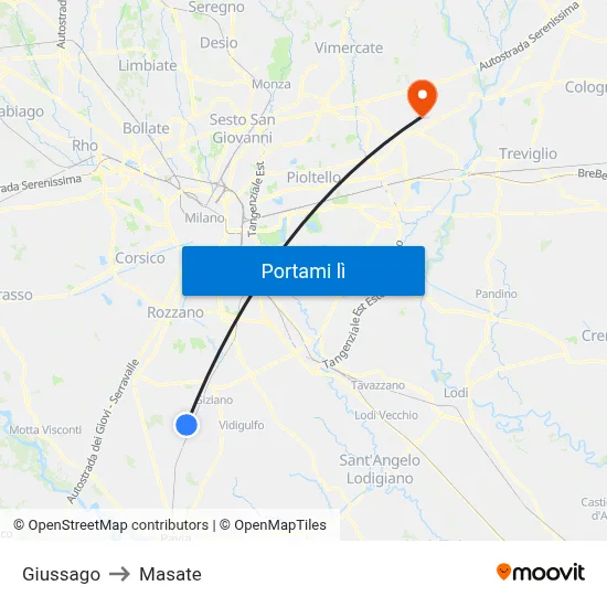 Giussago to Masate map