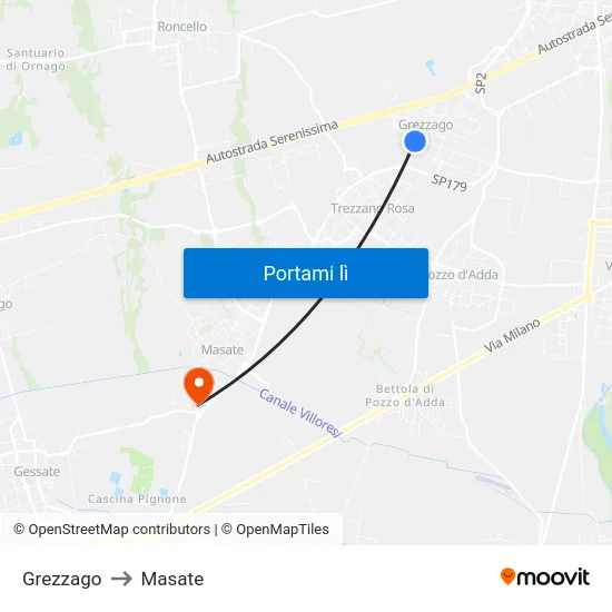 Grezzago to Masate map