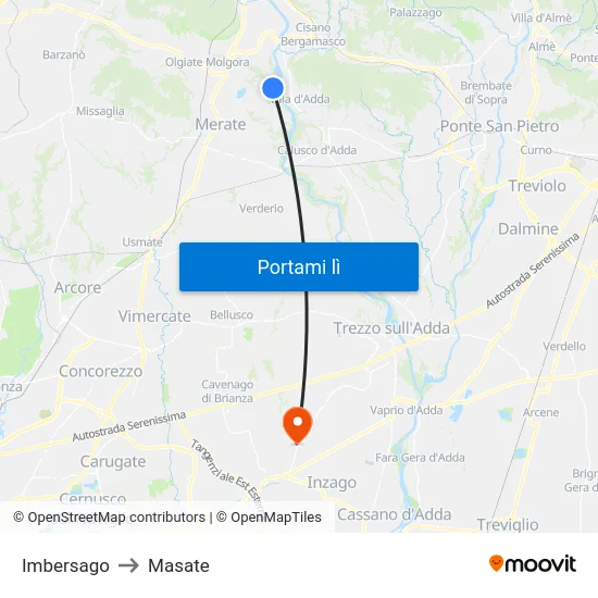 Imbersago to Masate map