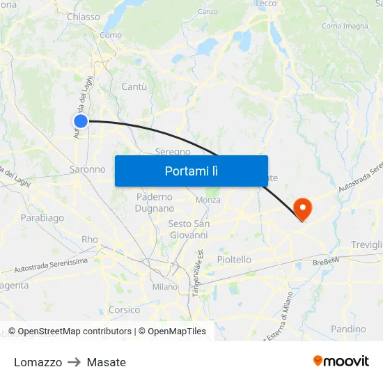 Lomazzo to Masate map