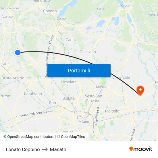 Lonate Ceppino to Masate map