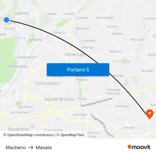 Macherio to Masate map