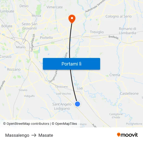 Massalengo to Masate map